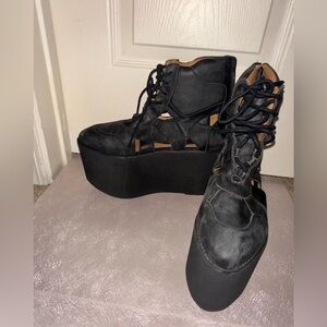 Jeffrey Campbell Stein Black Suede Leather Platform Lace-Up Shoes 8 rave